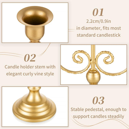 Sziqiqi Gold Taper Candle Holder for Centerpiece - 3-stem Candlesticks Holder for Wedding Table Centerpieces Metal Candle Stick Holders for Fireplace Mantle 2pcs
