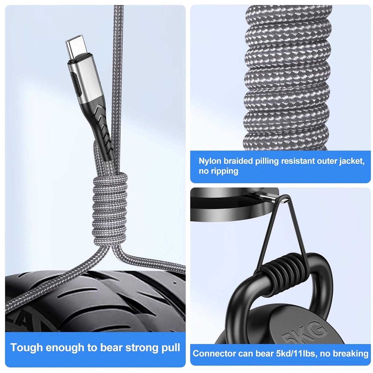 Durcord USB C to USB C Cable, 2Pack 100W 6ft USB C Charger Cable Fast Charging for Android/Phone/Pad, Type C to Type C Charger Braided USB Cable Compatible withi Phone 15 Pro Plus Max Silver