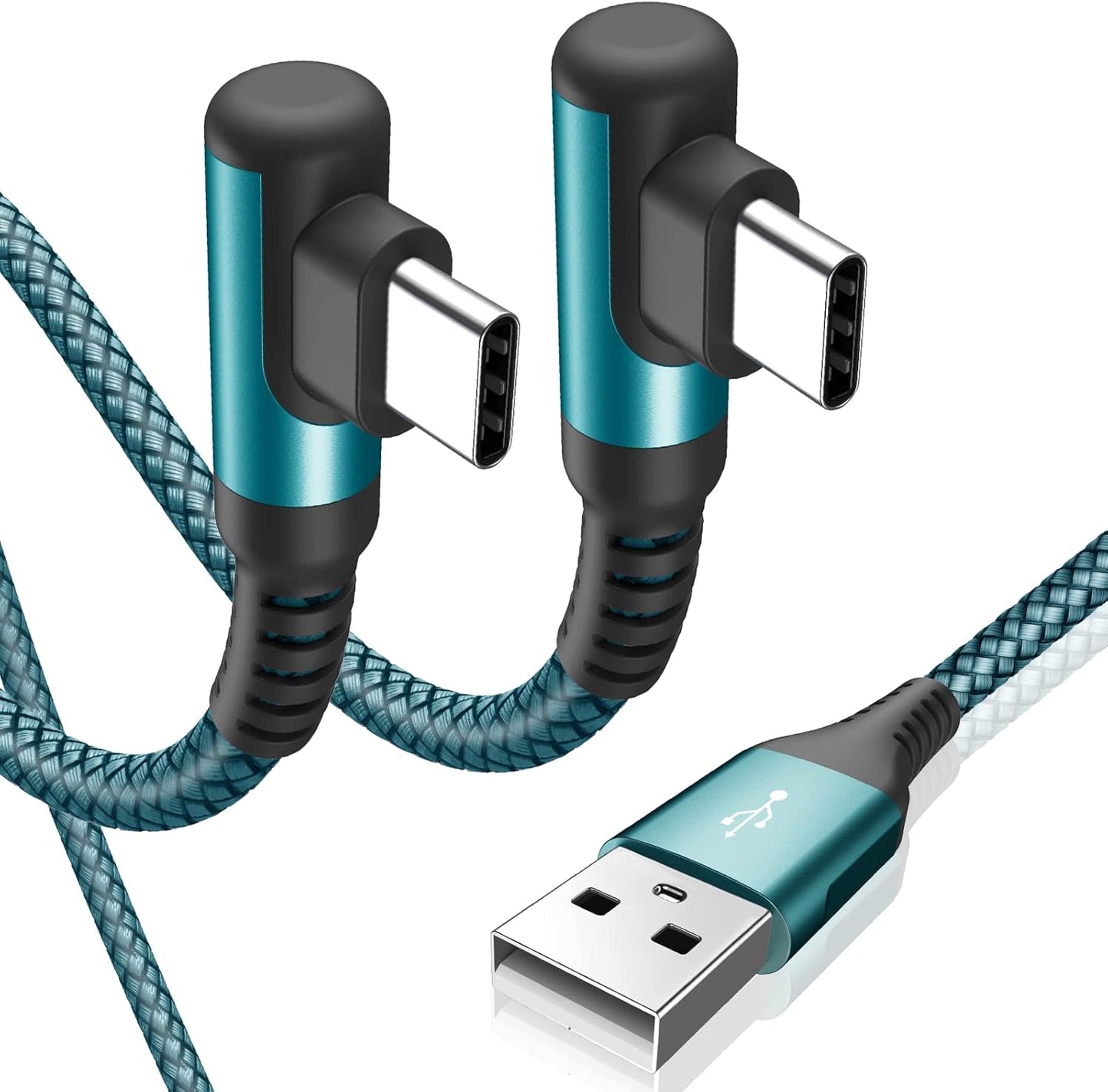 sweguard USB Type C Charger Cable Right Angle [2-Pack,3.3FT] iPhone 15 Charger Nylon Braided Cord for iPhone 16 15 Pro Max Samsung Galaxy S25 S24 S23 S22 S21 S20 S10 S9 Note A15 A55 Flip Pixel LG Moto
