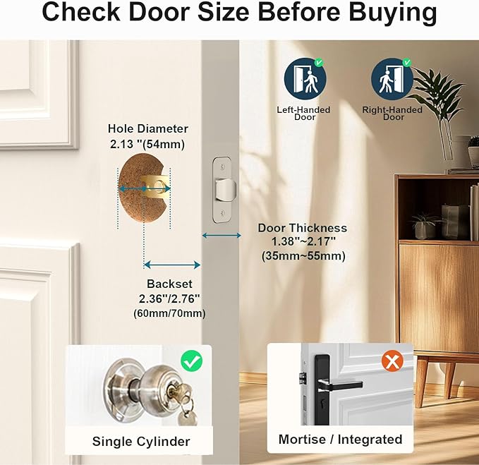Keyless Entry Door Lock with Lever Handle: SMONET WiFi Smart Locks for Front Door Keypad Lever App Remote Control 2-Pack,Fingerprint Smart Deadbolt,Auto Lock,Black