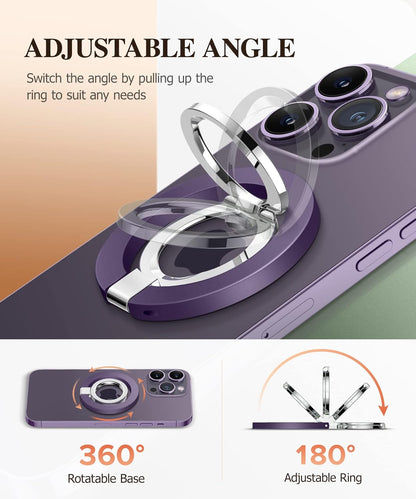GVIEWIN Magnetic Phone Ring Holder, Compatible with MagSafe Phone Grip with Adjustable Stand, Magnet Phone Ring Kickstand for iPhone 16 Pro Max/Plus/15/14/13/12 Series/Other Phones (Purple)