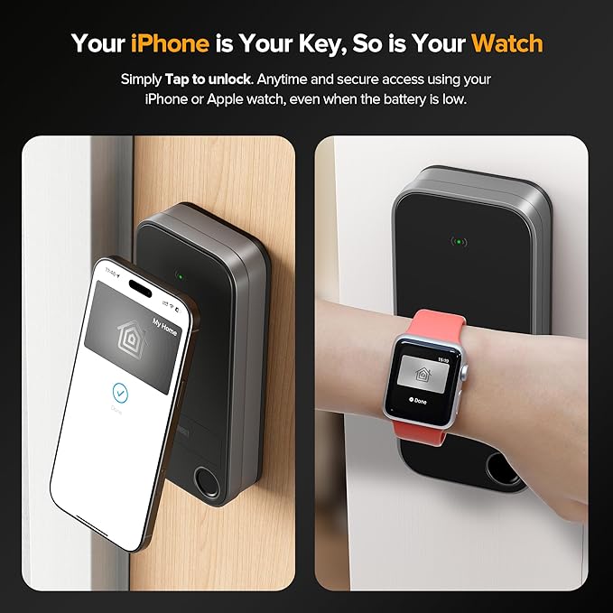 X1 Apple Home Key Tap to Unlock, Smart Keyless Entry Door Lock with Fingerprint, Touch Keypad Deadbolt Lock Works with HomeKit Over Thread (Border Router), IP65 Weatherproof, Gray
