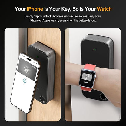 X1 Apple Home Key Tap to Unlock, Smart Keyless Entry Door Lock with Fingerprint, Touch Keypad Deadbolt Lock Works with HomeKit Over Thread (Border Router), IP65 Weatherproof, Gray