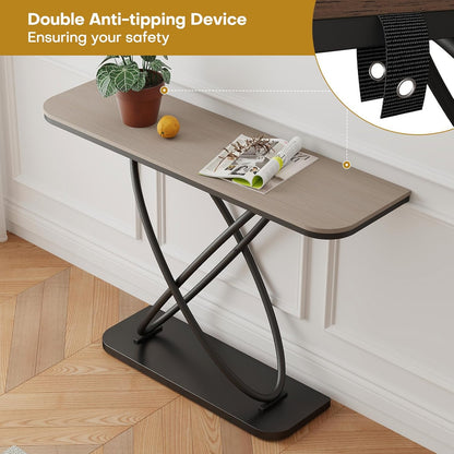 BECHAEO Farmhouse Narrow Console Table for for Living Room, 47.4" Rustic Narrow Entryway Table, Sofa Tables Behind Couch, Industrial Wooden Accent Tables for Hallway Foyer Warm Gray