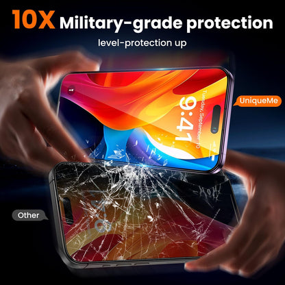 UniqueMe for iPhone 14 Pro Max Screen Protector - [Military Grade Shatterproof & 9H+ Hardness] Screen Protector 14 Pro Max Tempered Glass Full Coverage Protection, Easy Installation, 2 Packs