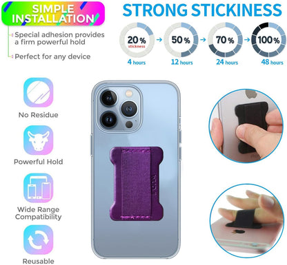 Universal Phone Grip for Smartphones - Phone Holder for Hand for Back of Phone - Wireless Charging Compatible (DeepPurple) - 2Pack
