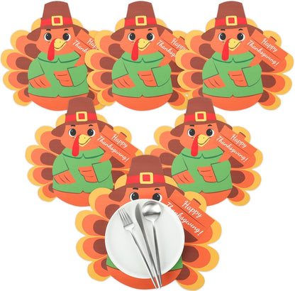 Remerry 6 Pcs Thanksgiving Leather Table Placemats Washable Turkey Table Mats Turkey Gobble Placemats Easy to Clean Thanksgiving Day Leather Place Mats for Fall Harvest Party Kitchen Dining Decoration
