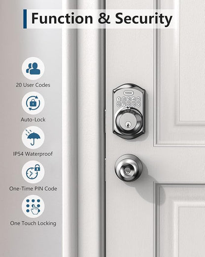 TEEHO TE001 Keyless Entry Door Lock with Keypad - Smart Deadbolt Lock for Front Door with 2 Keys - Auto Lock - Easy Installation - Satin Nickel