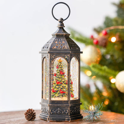 Lighted Christmas Tree Cardinal Music Snow Globe Water Lantern with Swirling Glitter Decoration for Christmas Home, Living Room, Battery Operated or USB Powered