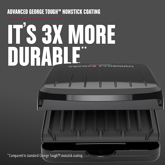 George Foreman 2-Serving Classic Plate Electric Indoor Grill and Panini Press,Black,GRS040B,(Pack of 2)