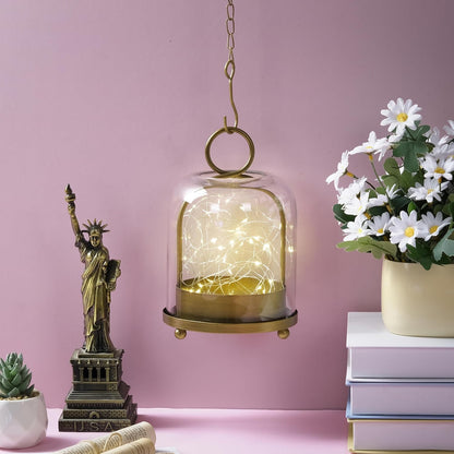 5"x7.5" Versatile Modern Metal Hurricane Lantern with Handmade Sturdy Glass Dome for 3" Pillar Candle & Plants (Brass, 5"x7.5" for 3" Pillar)