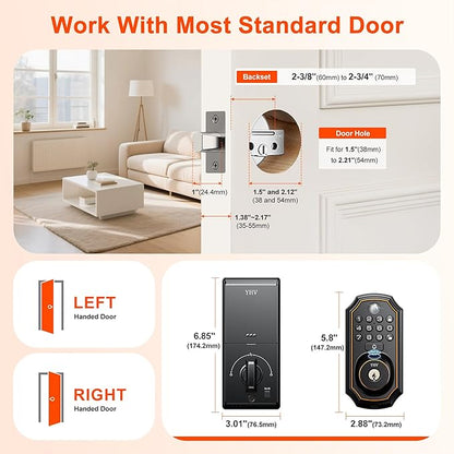 Keyless Entry Door Lock with Camera Electronic Smart Lock Fingerprint Keypad Deadbolt with Code, App Remote Control, Auto Unlock, Wi-Fi Connected, Doorbell for Front Door