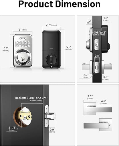 Zowill Keyless Entry Door Lock with 2 Lever Handles, Electronic Keypad Deadbolt, Auto-Locking, Anti-Peeping Password, Digital Code Door Lock, Front Door Handle Sets, Satin Nickel