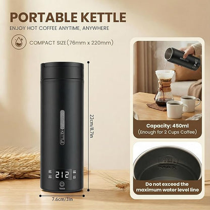 Portable Electric Kettle （110V）, Travel Tea Kettle, 316 Stainless Steel Premium Liner, 4-speed Temperature Adjustment with Auto Shut-off and Boil-Off Protection black
