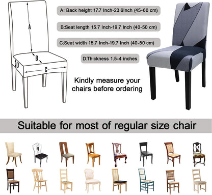 JQinHome Pattern Chair Covers for Dining Room Set of 6, High Stretch Removable Washable Parsons Chair Slipcover for Home Party Hotel Wedding Ceremony (White Grey,6PCS)