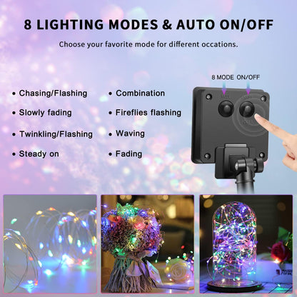 JMEXSUSS 4 Pack 100 LED Solar Christmas Lights, 33ft Solar String Lights Outdoor Waterproof, 8 Modes Multicolor Solar Fairy Lights for Garden Yard Tree Christmas Decorations