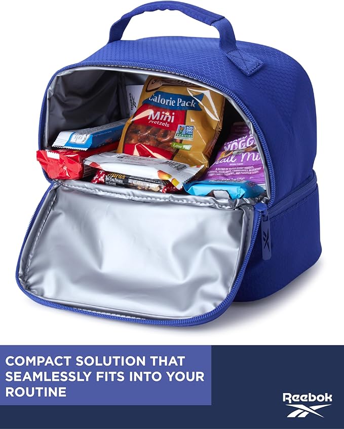 Reebok Mens and Womens Lunch Bag - Portable Insulated Work Lunch Box for Women and Men with Two Compartments and Handle, Andy Blue