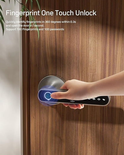 TMEZON Smart Door Lock Fingerprint, Keyless Entry Door Lock with Handle, APP/IC Cards/Codes/Keys/Fingerprints Biometric Electronic Keyless Entry Lock for Bedroom Home Hotel Office