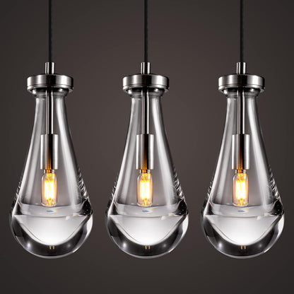 Raindrop Pendant Lights Set of 3, Modern Pendant Lights Kitchen Island 3 Pack, Brushed Nickel Island Light, Pendant Light for Bedroom Bathroom, Chandelier for Living Room Hallway