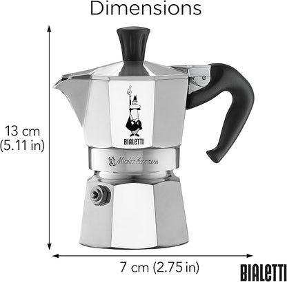 Bialetti - Moka Express: Iconic Stovetop Espresso Maker, Makes Real Italian Coffee, Moka Pot 1 Cup (2 Oz - 60 Ml), Aluminium, Silver