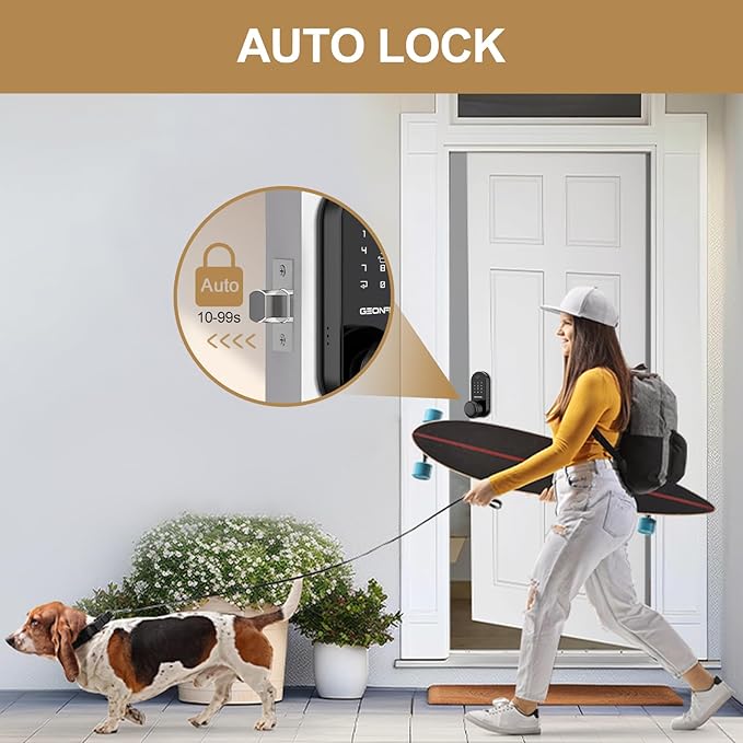 GEONFINO Smart Door Lock with Knob, Keyless Entry Door Lock with Handle, Black Digital Deadbolt for Home