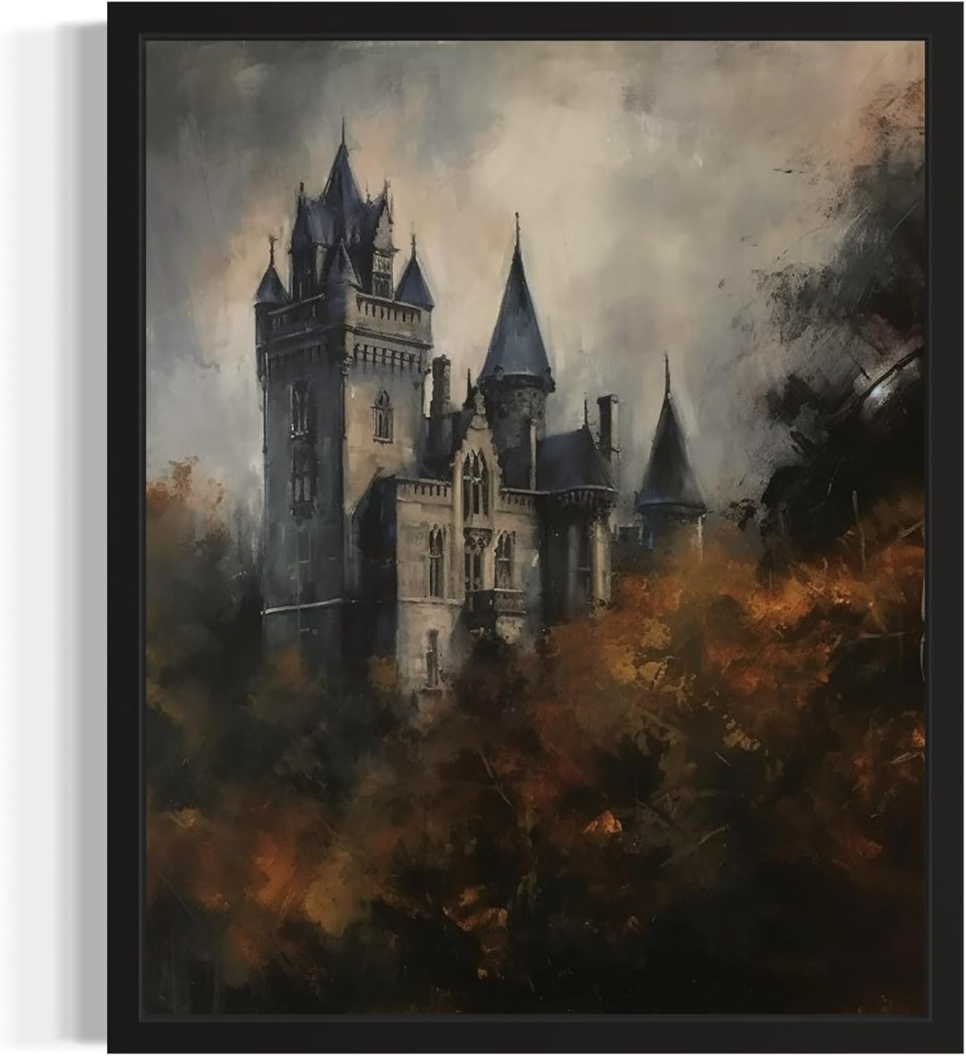 Old Castle Poster Art Print, Halloween Scary Vintage Wall Art Academia Spooky Painting Decoration for Horror Prints, Gothic Posters Bedroom Decor 89 (Old Castle, 16 x 20 inches, Black Frame)