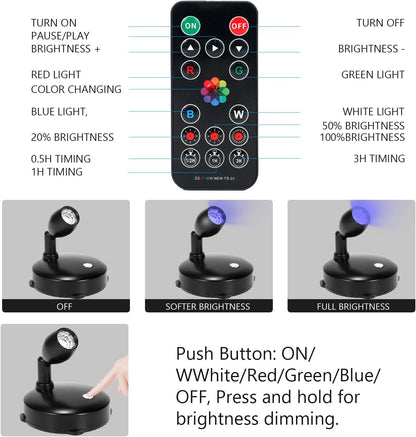 Cordless Spotlight Battery Operated, RGB Uplights with Remote and Timer, LED Indoor Plant Light, Dimmable Tree Accent Lighting, Color Changing Wall Lights for Art Painting Picture Dartboard
