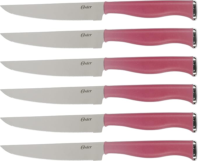 Oster Langmore 15 Piece Stainless Steel Cutlery Knife Block Set W/Black Box – Purple
