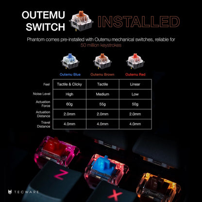 TECWARE Phantom 87 Key Mechanical Keyboard, RGB led, Outemu Brown Switch