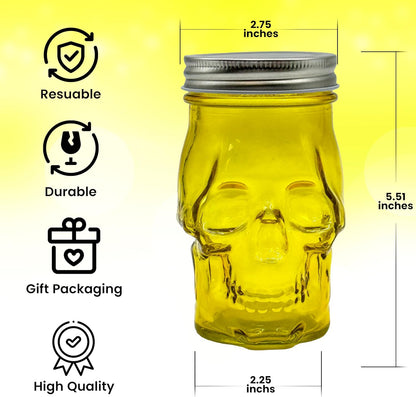 Generic 14 oz Colorful Skull Glass Mason Jar – Mix & Match 7 Vibrant Colors, Large & Durable! (Pink)