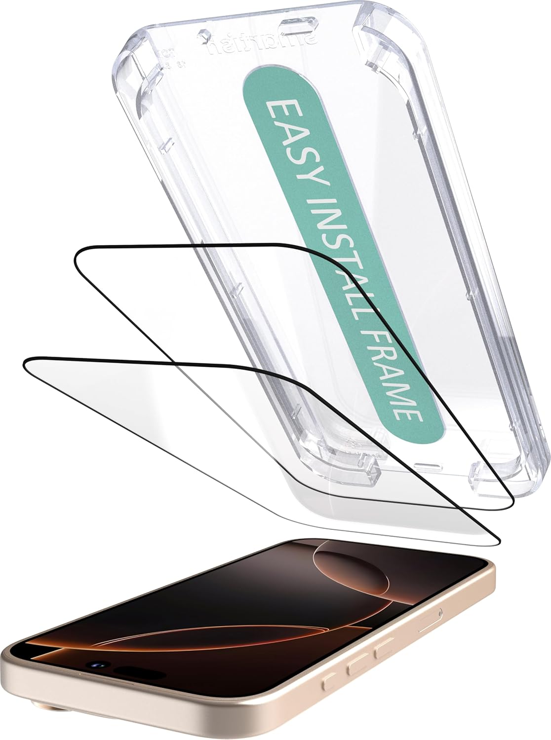 Smartish iPhone 16 Pro Max Screen Protector - 2-Pack Tempered Glass Screen Protectors - Tuff Sheet - 9H Easy Install Frame [Scratch Resistant] Case-Friendly- Dynamic Island for Apple iPhone 16 Pro Max