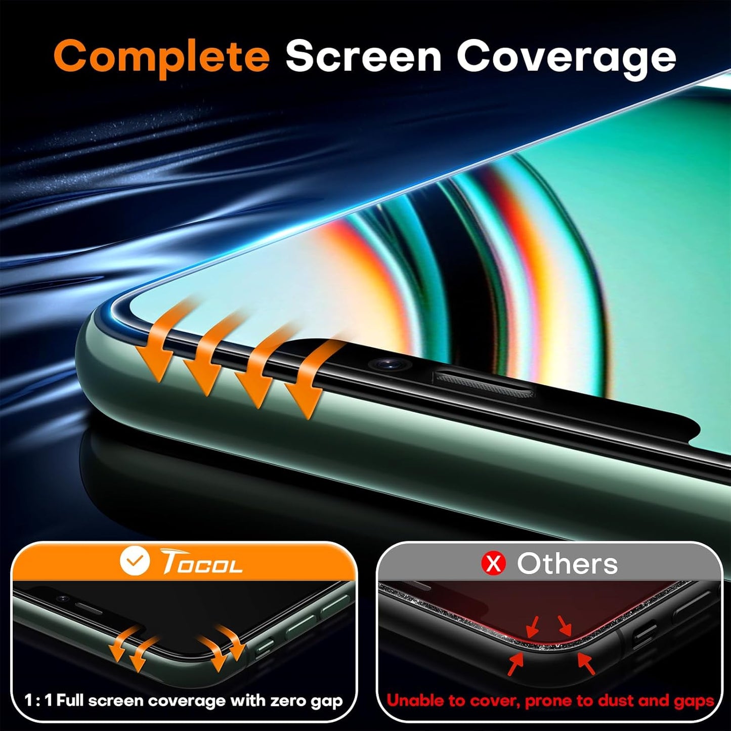 TOCOL for iPhone 11 Pro/iPhone XS/iPhone X Screen Protector 9H Hardness Military Grade Shatterproof HD Tempered Glass Full Coverage Easy Installation Case Friendly 2 Pack