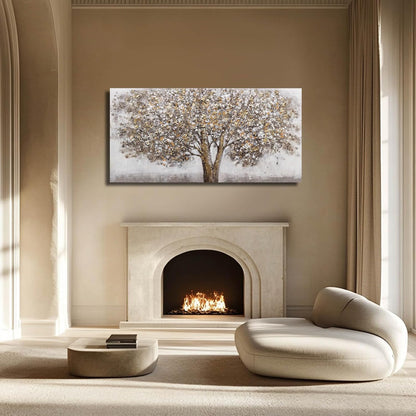 CHUDANHAO Large Canvas Wall Art Decorative Paintings Grey Room Decor Gold Tree Picture Scenery Artwork for Living Room Bedroom Hotel 29"x58"