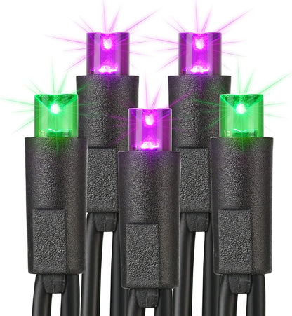 Brizled Purple & Green Halloween Lights, 33ft 100 LED Halloween String Lights 5mm Wide Angle String Lights, 120V UL Certified Connectable Halloween Lights Outdoor for Party Halloween Decor, Black Wire