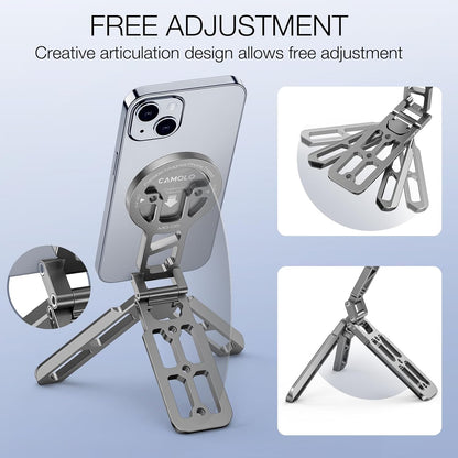 Magnetic Pocket Phone Tripod Foldable Compatible with Magsafe for iPhone 15/14/13/12 Plus Pro Max Series, Upgrade Mini Cell Phone Tripod Mount Handle Smartphone Desk Stand Travel All in One