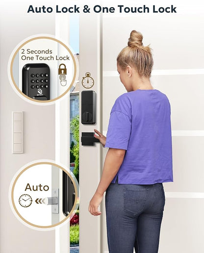 BE-TECH Keyless Entry Smart Door Lock with 2 Lever Handles, Electronic Front Door Locks Set, Digital Keypad Deadbolt, Auto Lock, One Time Codes, Anti Peeping Code, Easy Installation, Black
