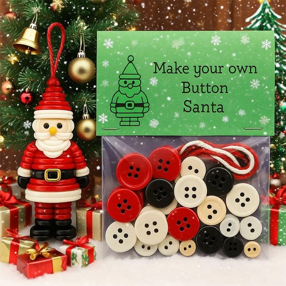 DIY Christmas Button Ornament Making Set - Snowman/Santa/Angel, Fun Holiday Craft Kit for All Ages, Ideal Xmas Tree Hanging Decor & Festive Gifts (A 8)