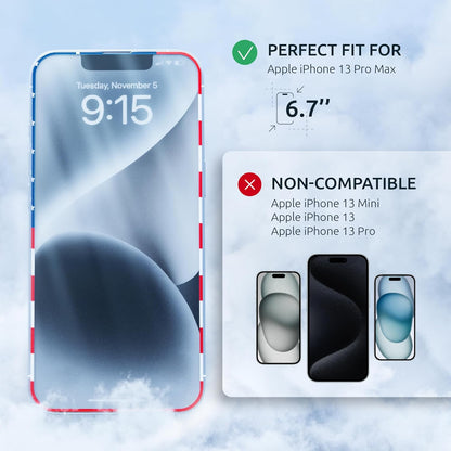 Screen Protector for 14Plus/13 Pro Max - Full Coverage Tempered Glass Screen Protector for 13 Pro Max and 14 Plus - 2 Pack (USA Flag and Classic Black) 9H Hardness, Oleophobic, Easy Install