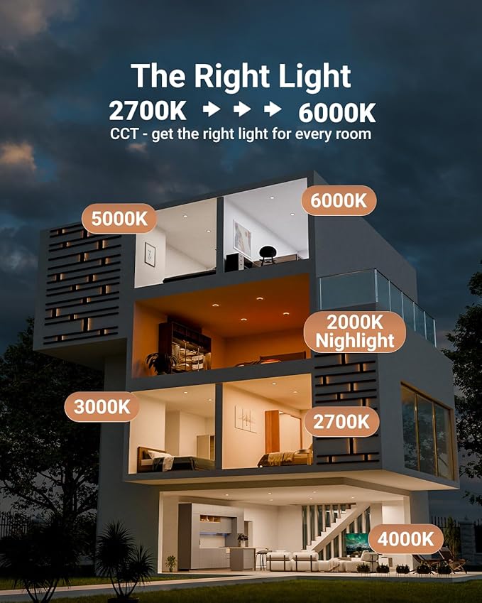 Sunco Black Recessed Lights 6 Inch LED, Canless with Night Light, Wafer Thin, 1500 Lumens, Selectable CCT 2700K/3000K/4000K/5000K/6000K, Dimmable, 15W, with Junction Box UL/ETL 4 Pack