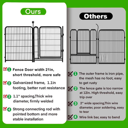Garden Fencing 40 inch High, Dog Fence Outdoor for Yard, 8 Panels Total 18Ft(L)，Gate 21 inches Wide with Low Sills. Fencing for Garden Beds, Rabbit Fence, Anti Dig Fences Barrier
