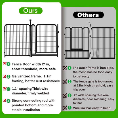 Tall Garden Fence Animal Barrier,Wide Gate Low Threshold Fence Panels, 48in(H) 4 Panels Total 8.9 Ft(L) Flower Bed Fencing, Heavy Metal Dog Fence Outdoor for Yard
