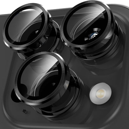 YWXTW Camera Lens Protector for iPhone 15 Pro/iPhone 15 Pro Max, [1 Step Installation Tray] Tempered Glass Screen Protector Metal Individual Camera Cover Accessories Case Friendly (Black Titanium)