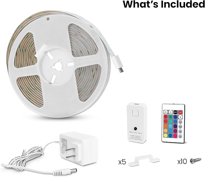 Feit Electric 20ft Color LED Tape Light, COB Technology, Customizable Length, Remote Control, Ultra-Thin 10mm Design, Perfect for Indoor Lighting, Shelves, Cabinets & Staircases, TAPE240/COB/RGB