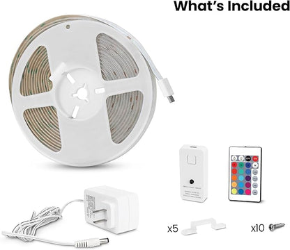 Feit Electric 20ft Color LED Tape Light, COB Technology, Customizable Length, Remote Control, Ultra-Thin 10mm Design, Perfect for Indoor Lighting, Shelves, Cabinets & Staircases, TAPE240/COB/RGB