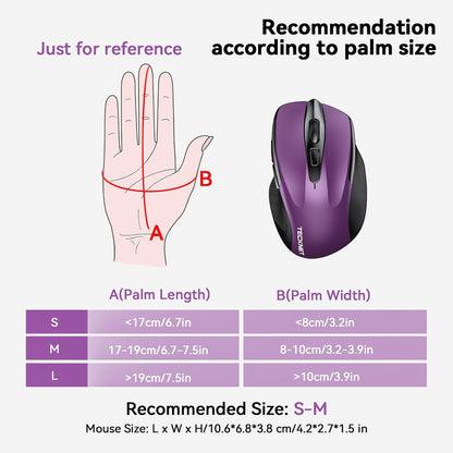 TECKNET Wireless Mouse (2.4G & BT5.0/3.0) Silent 4800 DPI Computer USB A & Bluetooth Mouse 6 Buttons, Wide Compatibility - Purple