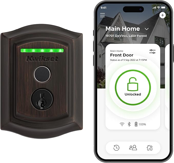 Kwikset Halo Touch Fingerprint Wi-Fi Smart Lock, Keyless Entry Door Deadbolt, Geofence Auto-Unlock, Grade AAA Certified, No Hub Needed Easy Install, Venetian Bronze Lifetime Finish Warranty