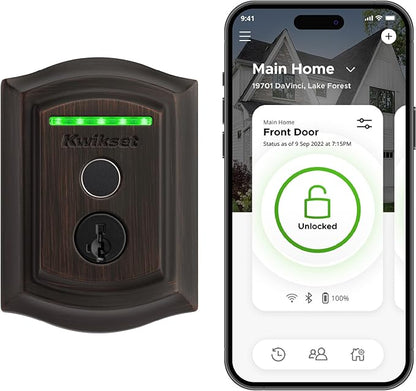 Kwikset Halo Touch Fingerprint Wi-Fi Smart Lock, Keyless Entry Door Deadbolt, Geofence Auto-Unlock, Grade AAA Certified, No Hub Needed Easy Install, Venetian Bronze Lifetime Finish Warranty