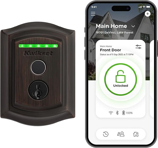 Kwikset Halo Touch Fingerprint Wi-Fi Smart Lock, Keyless Entry Door Deadbolt, Geofence Auto-Unlock, Grade AAA Certified, No Hub Needed Easy Install, Venetian Bronze Lifetime Finish Warranty