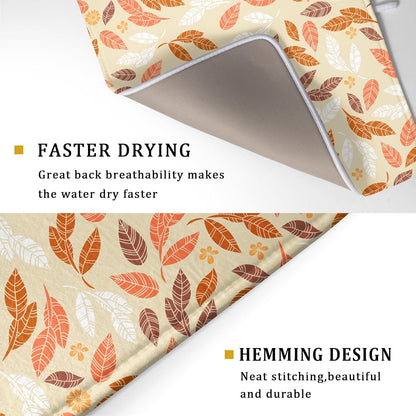 Fall Leaves Dish Drying Mat for Kitchen Counter Autumn Orange White Leaves Seasonal Super Absorbent Reversible Microfiber Kitchen Countertop Protector Dishes Pad Large 18x24 inch