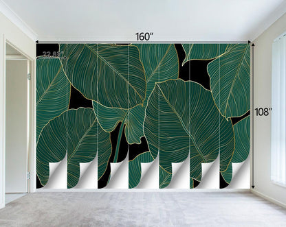 Black and Gold Leaf Mural Bedroom Tropical Green Botanical Wallpaper Room Plant Decor Living Room tv Background Large Wall Mural - 160"x108" (Not Peel and Stick)